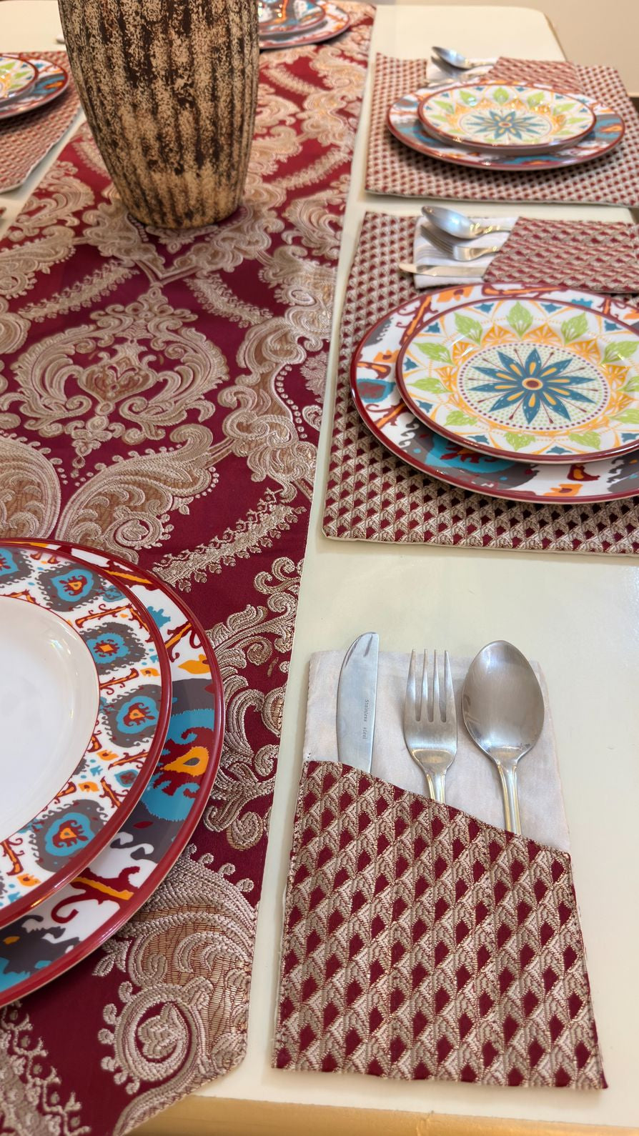 Royal Red Scarlet Table Runner Set