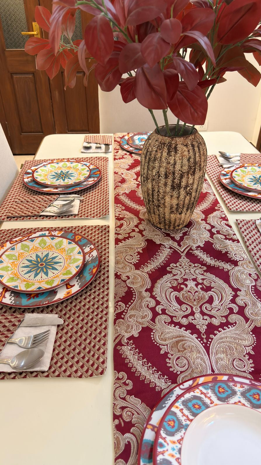 Royal Red Scarlet Table Runner Set