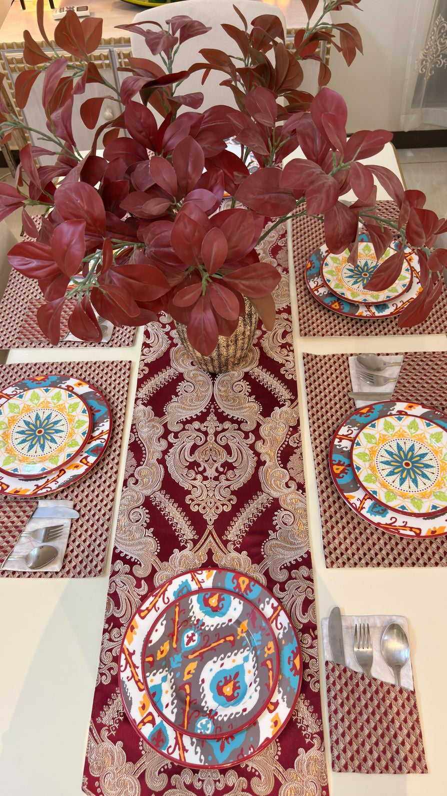 Royal Red Scarlet Table Runner Set
