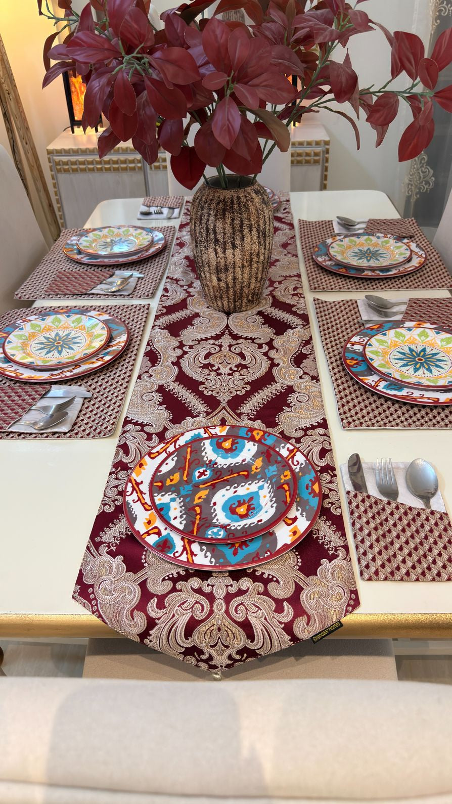 Royal Red Scarlet Table Runner Set