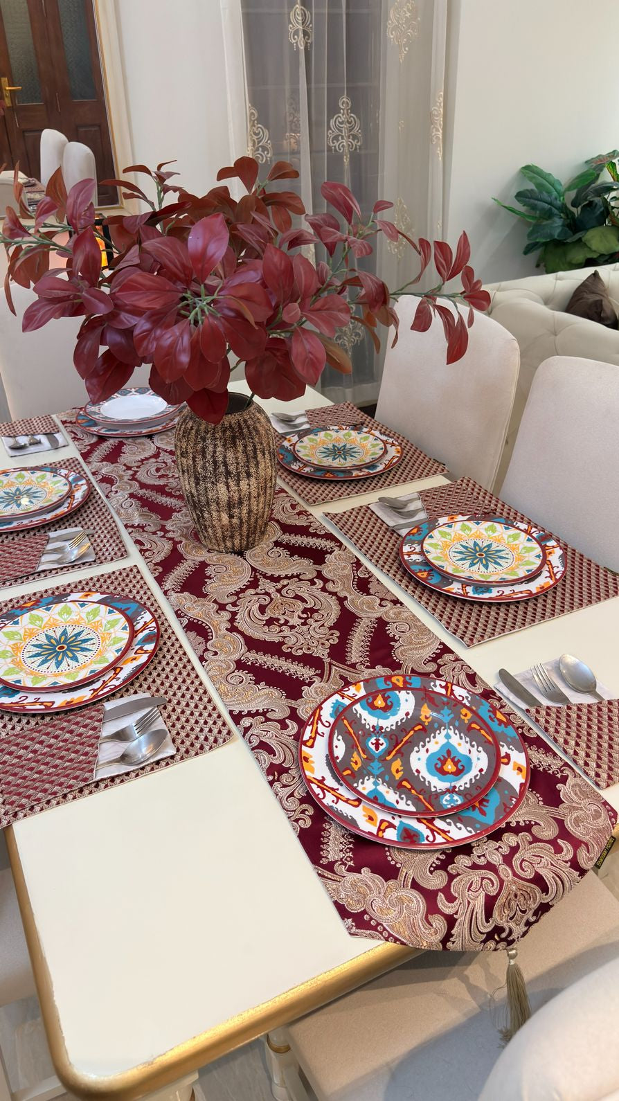 Royal Red Scarlet Table Runner Set