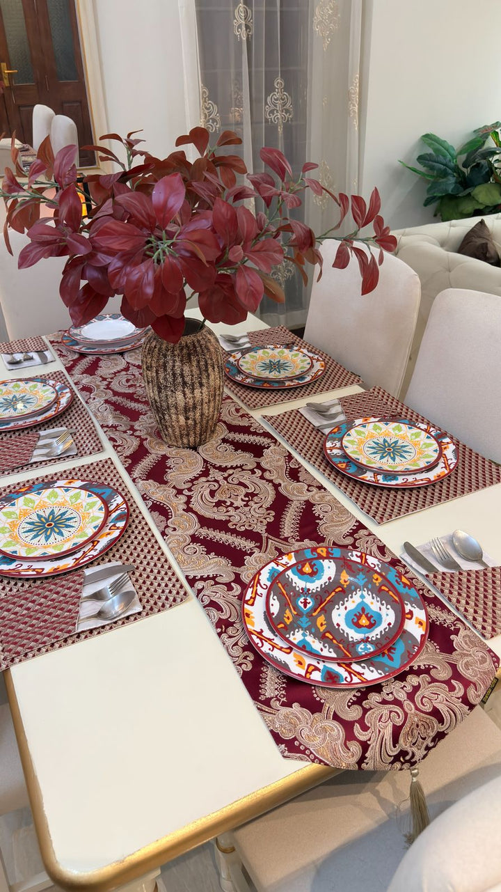 Royal Red Scarlet Table Runner Set