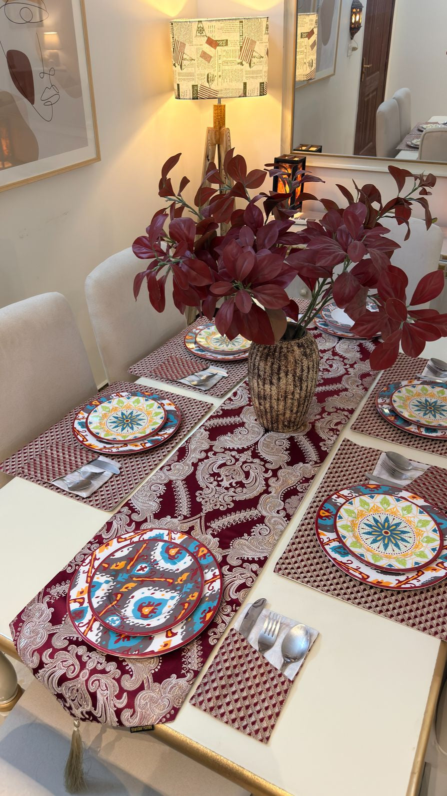 Royal Red Scarlet Table Runner Set