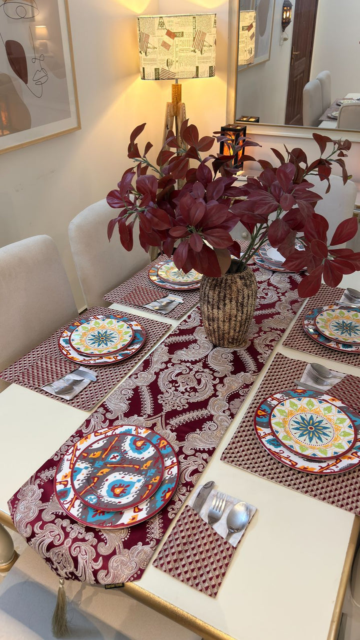 Royal Red Scarlet Table Runner Set