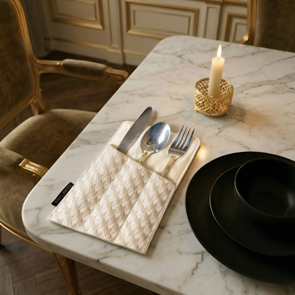Ivory Damask Cutlery Holder