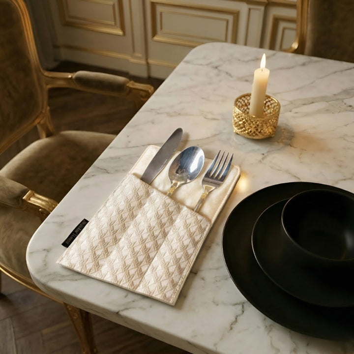 Ivory Damask Cutlery Holder