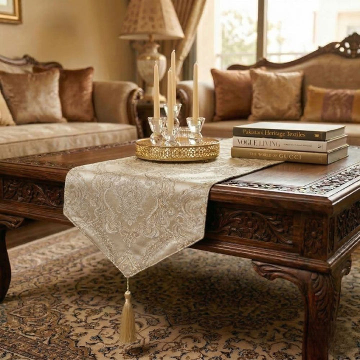 Ivory Damask Table Runner