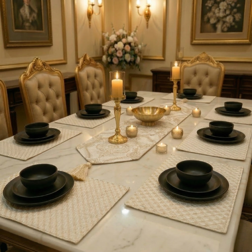 Ivory Damask Table Runner Set