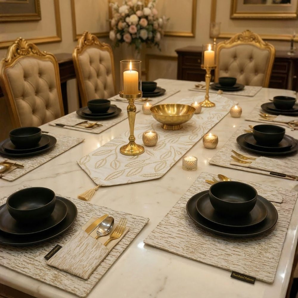 Luxury Thick Lined Damask Table Runner Set