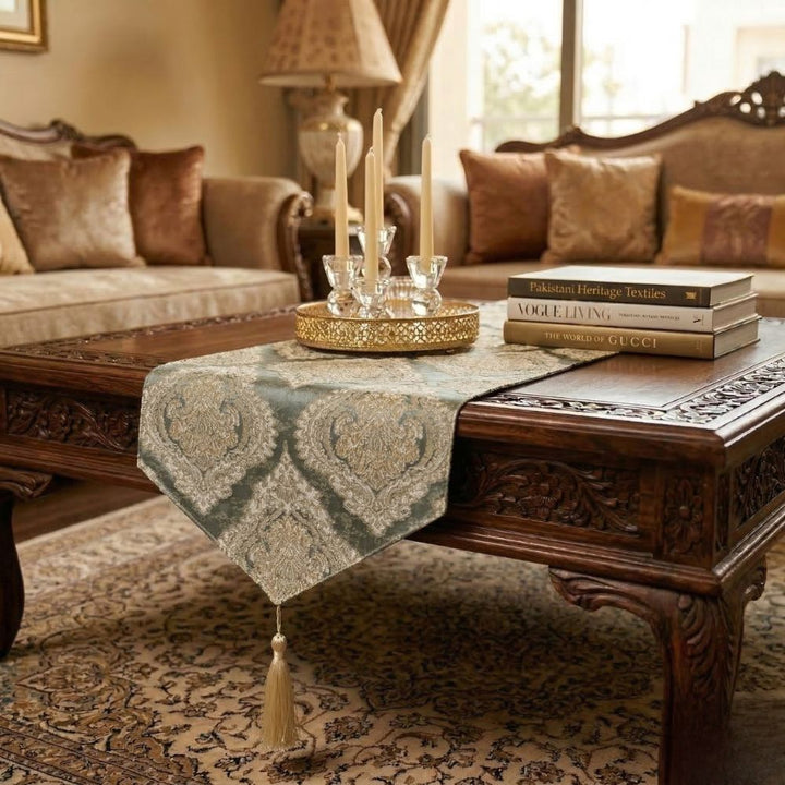 Misty Grey Damask Table Runner