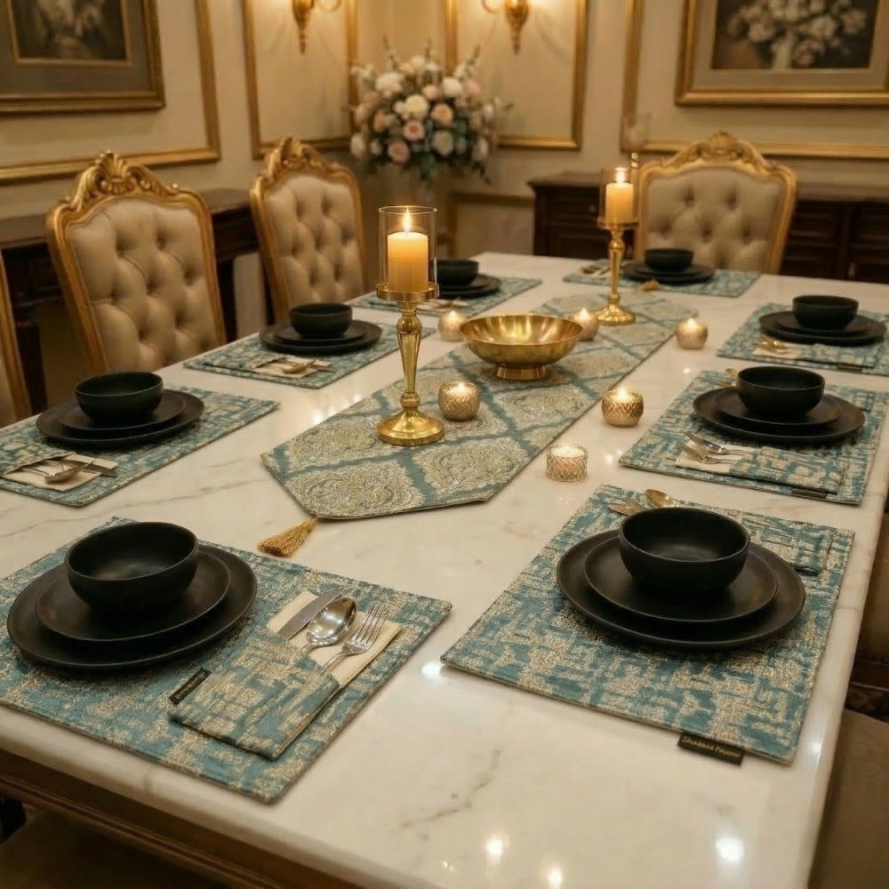 Misty Grey Damask Table Runner Set