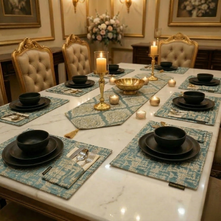 Misty Grey Damask Table Runner Set