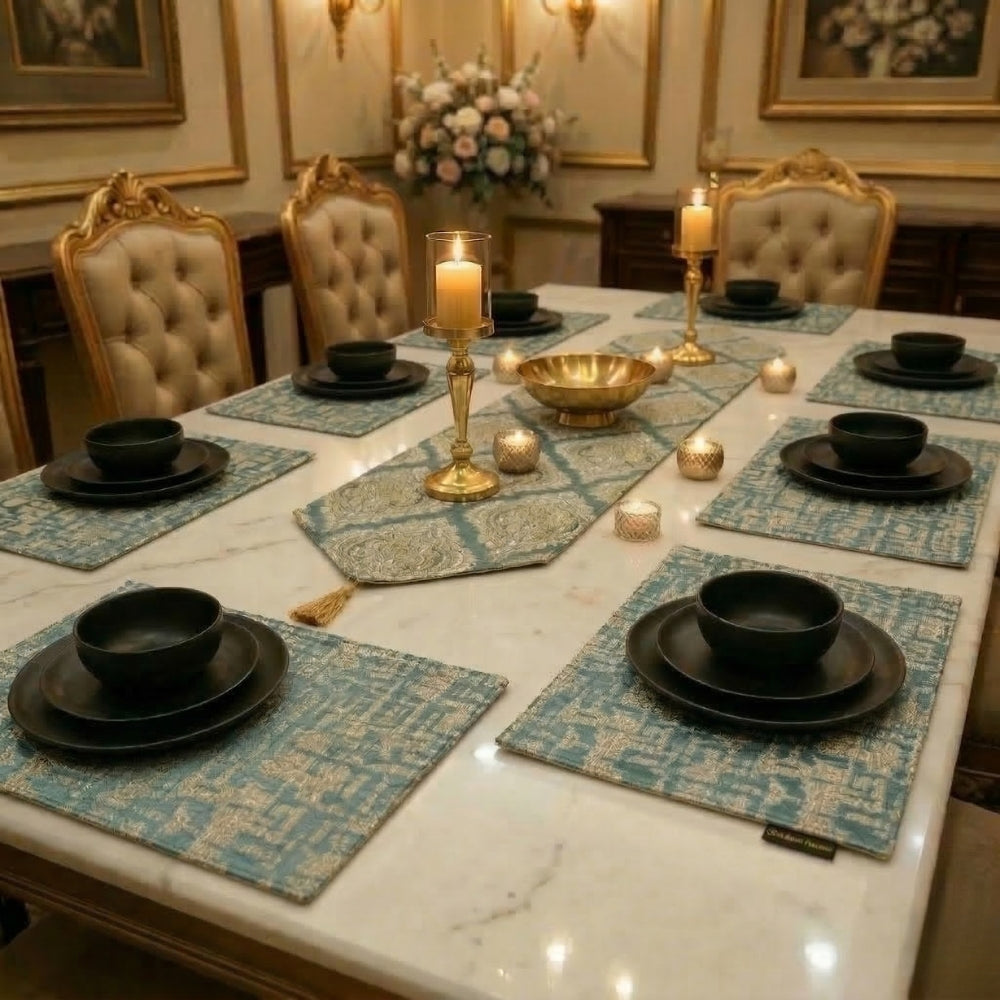 Misty Grey Damask Table Runner Set