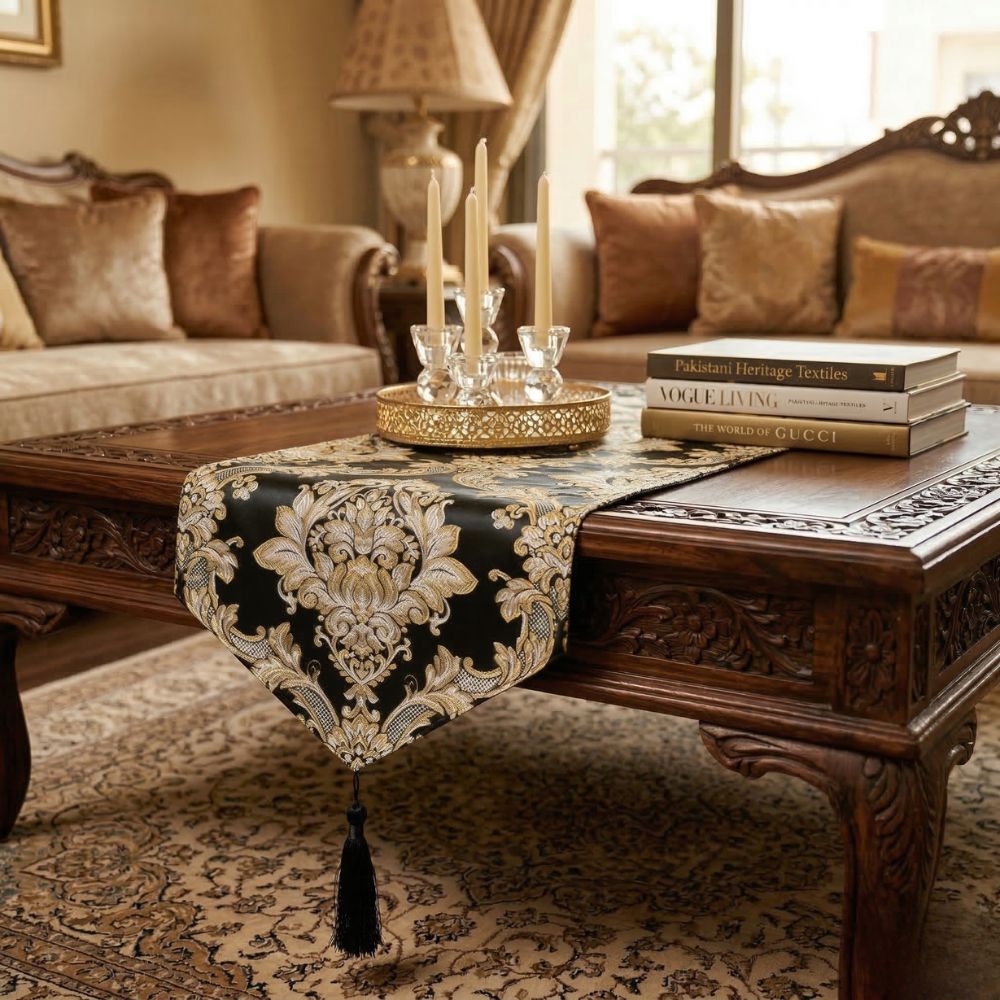 River Stone Damask Table Runner