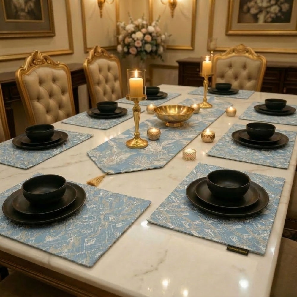 Silver Grey Damask Table Runner Set