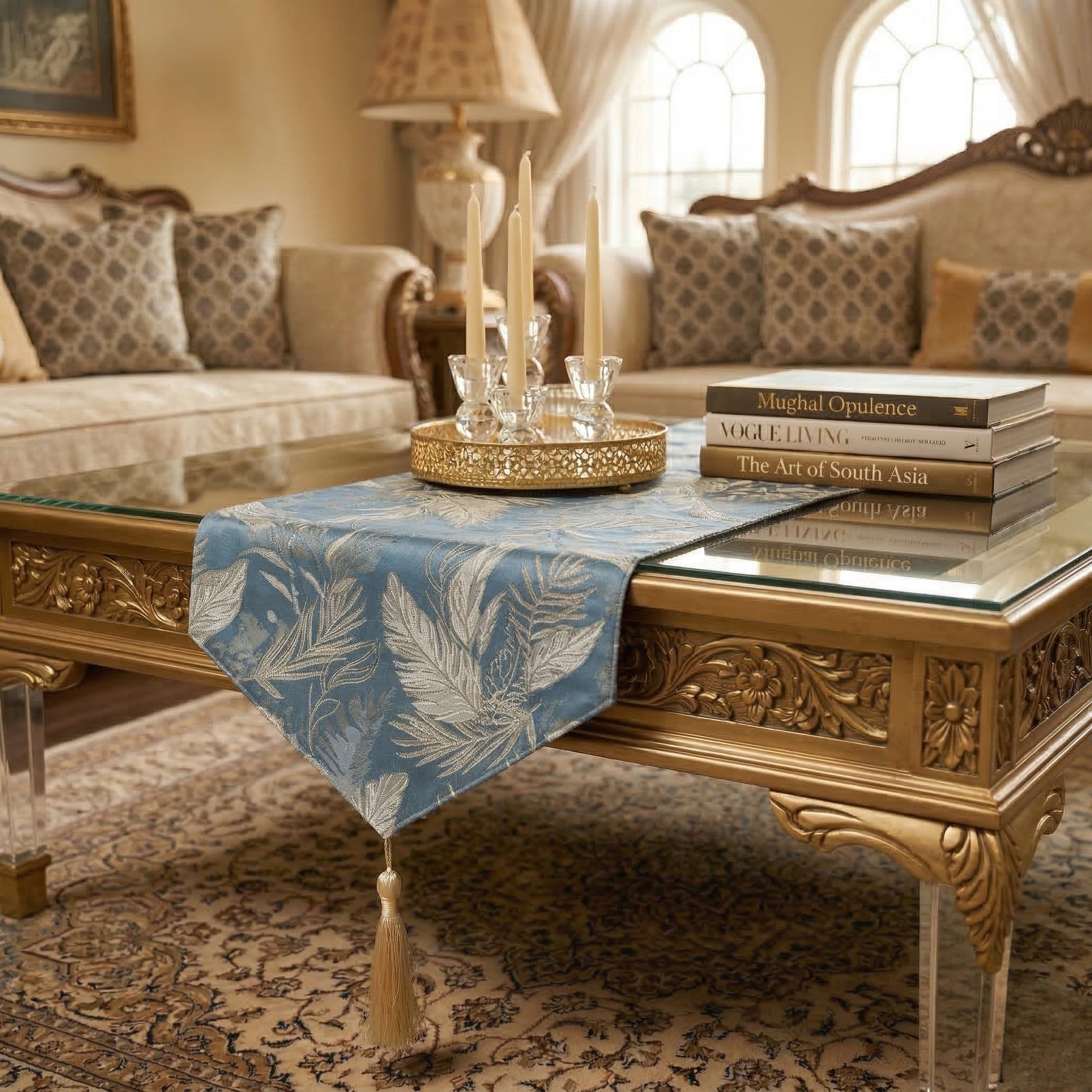 Silver Grey Damask Table Runner