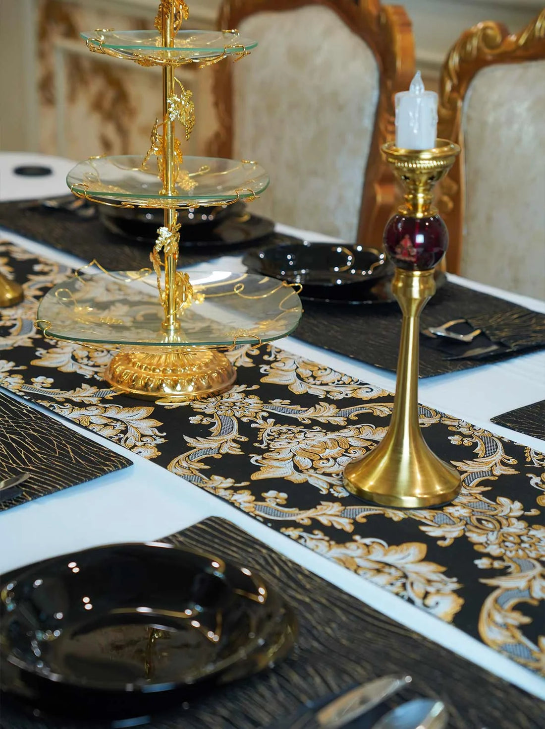 River Stone Damask Table Runner