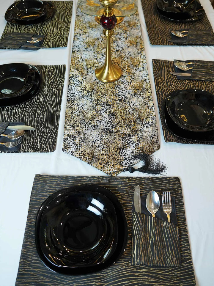 Chenille Damask Table Runner Set