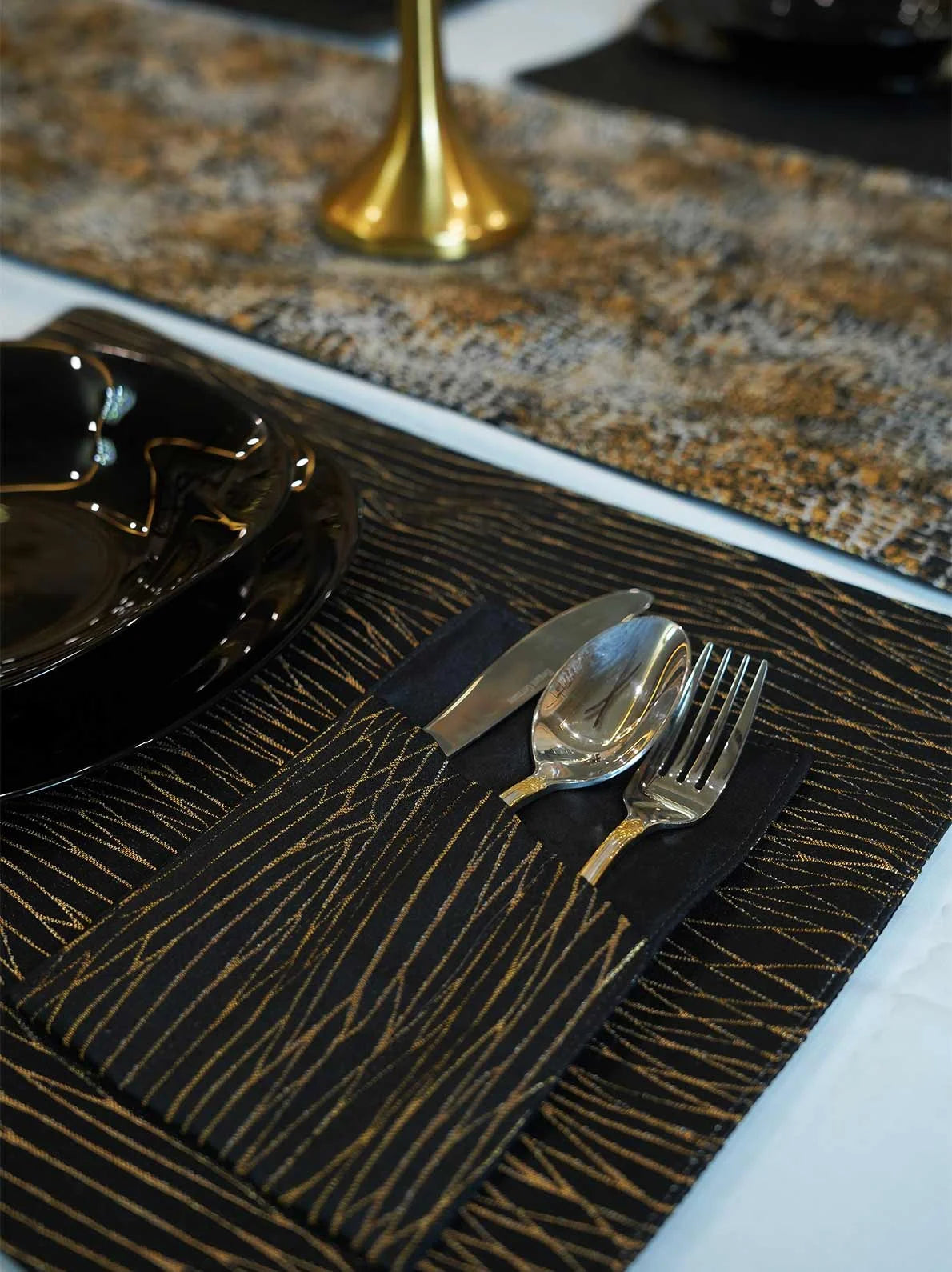 Chenille Damask Table Runner Set